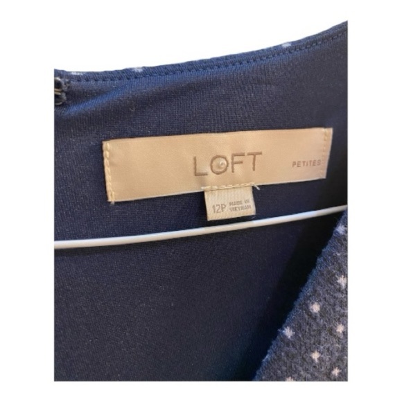 LOFT Petites Navy Blue Long Sleeve with Stars Faux Wrap Dress - Picture 4 of 4